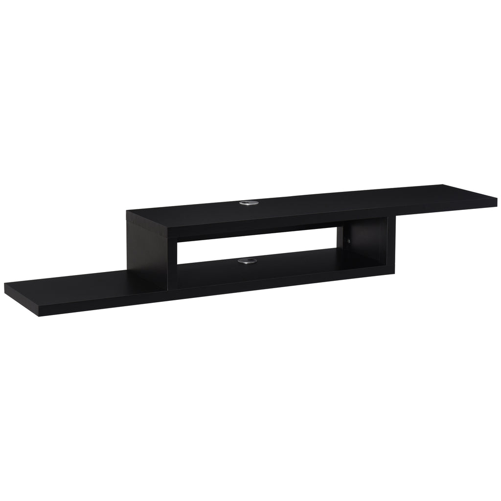 movel flutuante de TV para televisão de até 60 polegadas com 2 prateleiras de madeira 152,4x29,8x21 cm Preto — foto 1