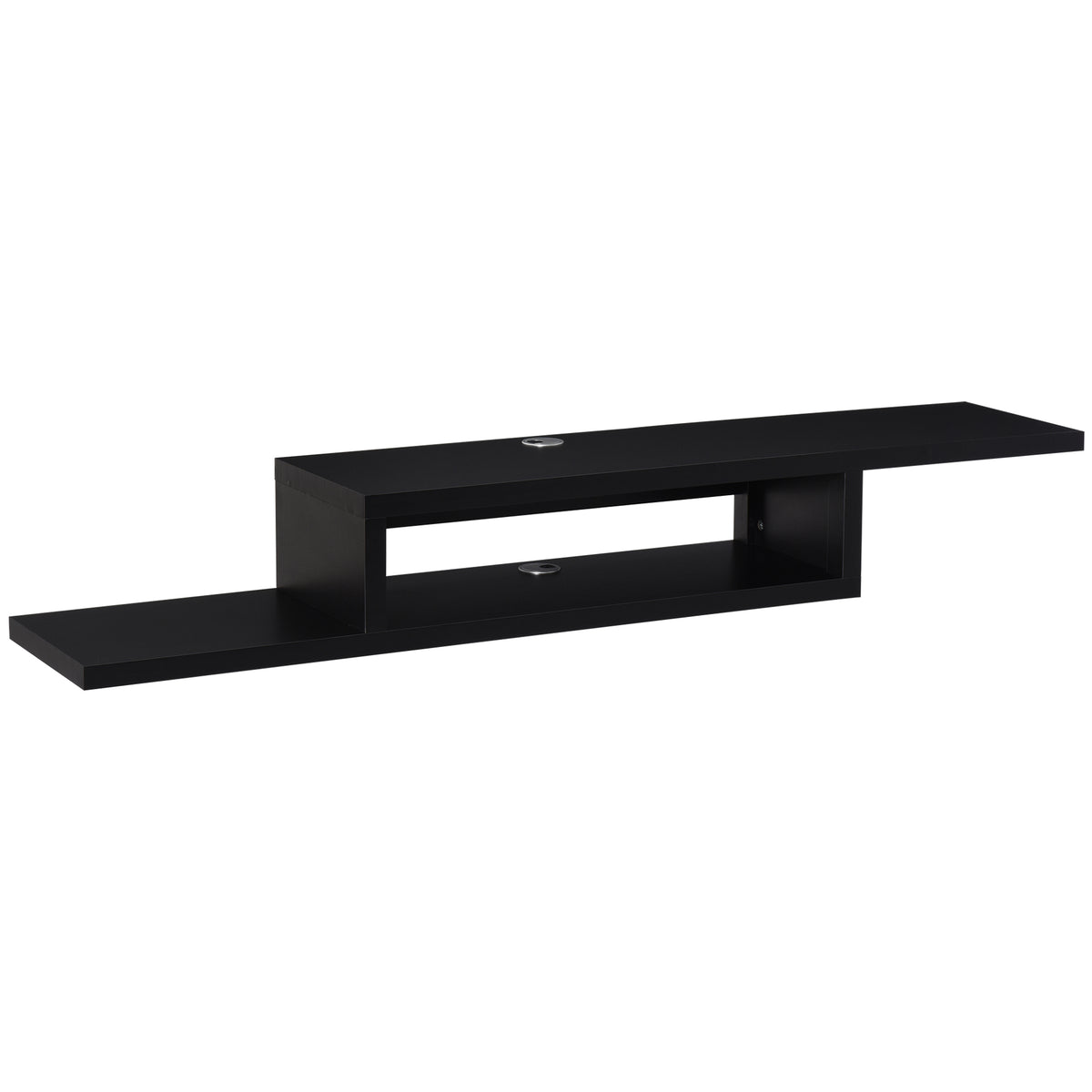 movel flutuante de TV para televisão de até 60 polegadas com 2 prateleiras de madeira 152,4x29,8x21 cm Preto — foto 1