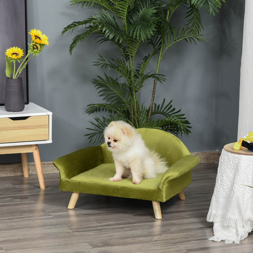 Sofá-cama para animais de estimação Sofá para cães Gatos com almofada acolchoada removível Pernas de madeira 73x58x37 cm Latão de veludo — foto 2