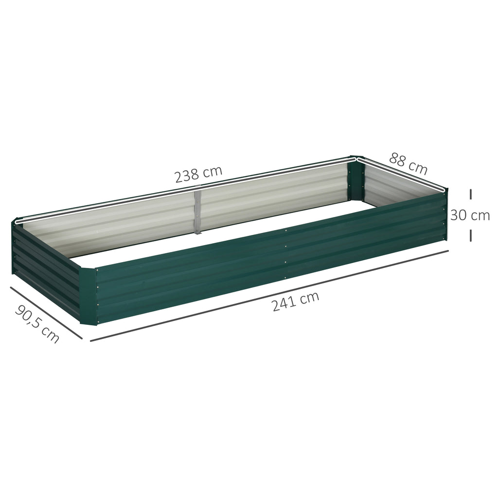 Floreira Exterior Grande Retangular em Aço Galvanizado, Horta Urbana para Plantas, Vaso Grande Exterior com Base Aberta, Resistente às Intempéries, 241x90,5x30 cm, Verde — foto 3