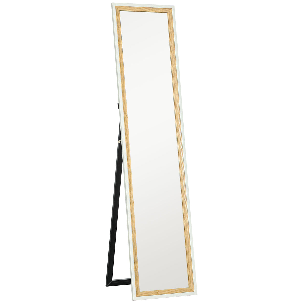 Espelho de Pé 37x157 cm Espelho de Corpo Inteiro com Estrutura de MDF e Suporte para Sala de Estar Dormitório Branco e Madeira Escura — foto 1