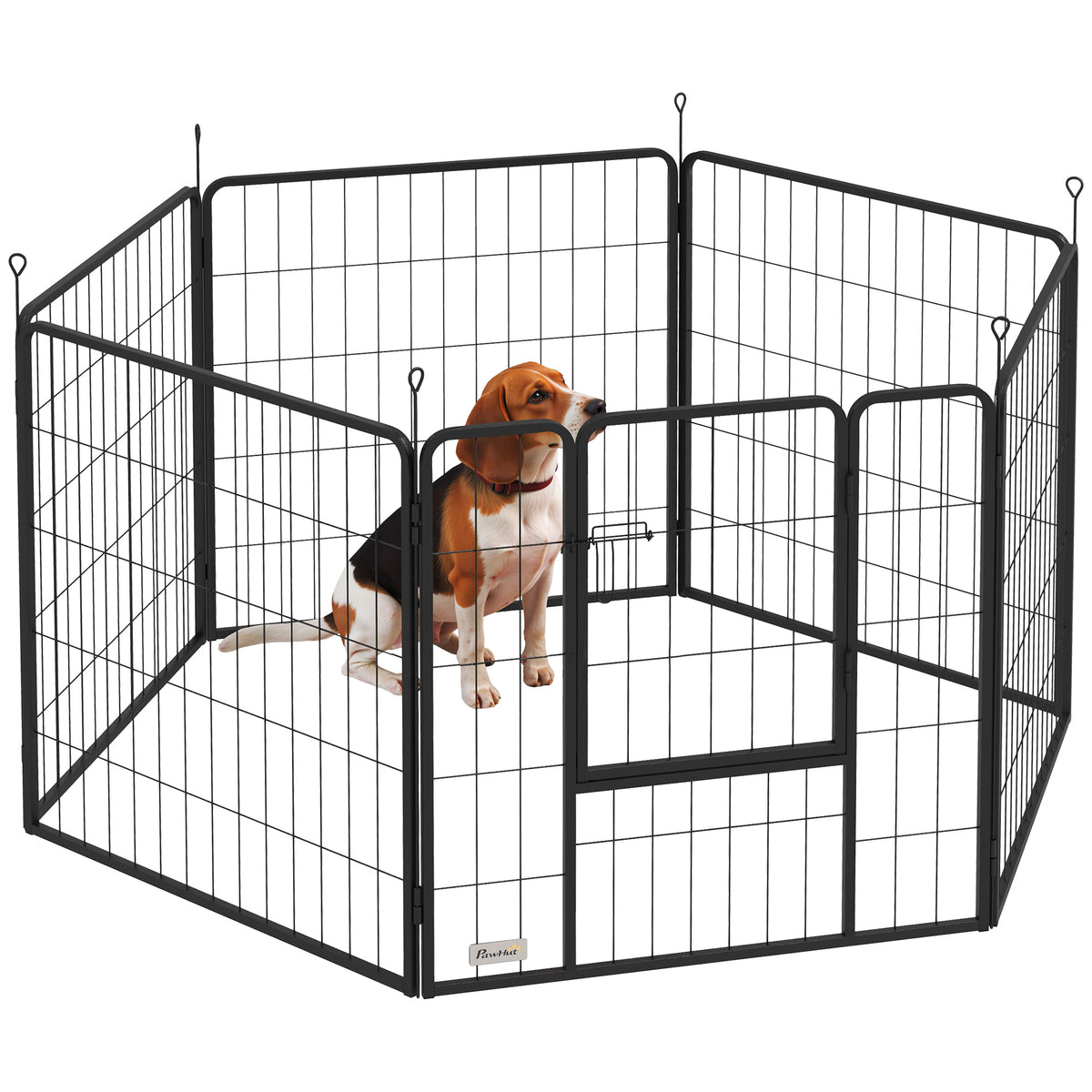 Parque para Cães 6 Painéis de 80 cm de Altura Cercas para Cães de Aço Dobrável com Porta para Interior e Exterior Preto — foto 1