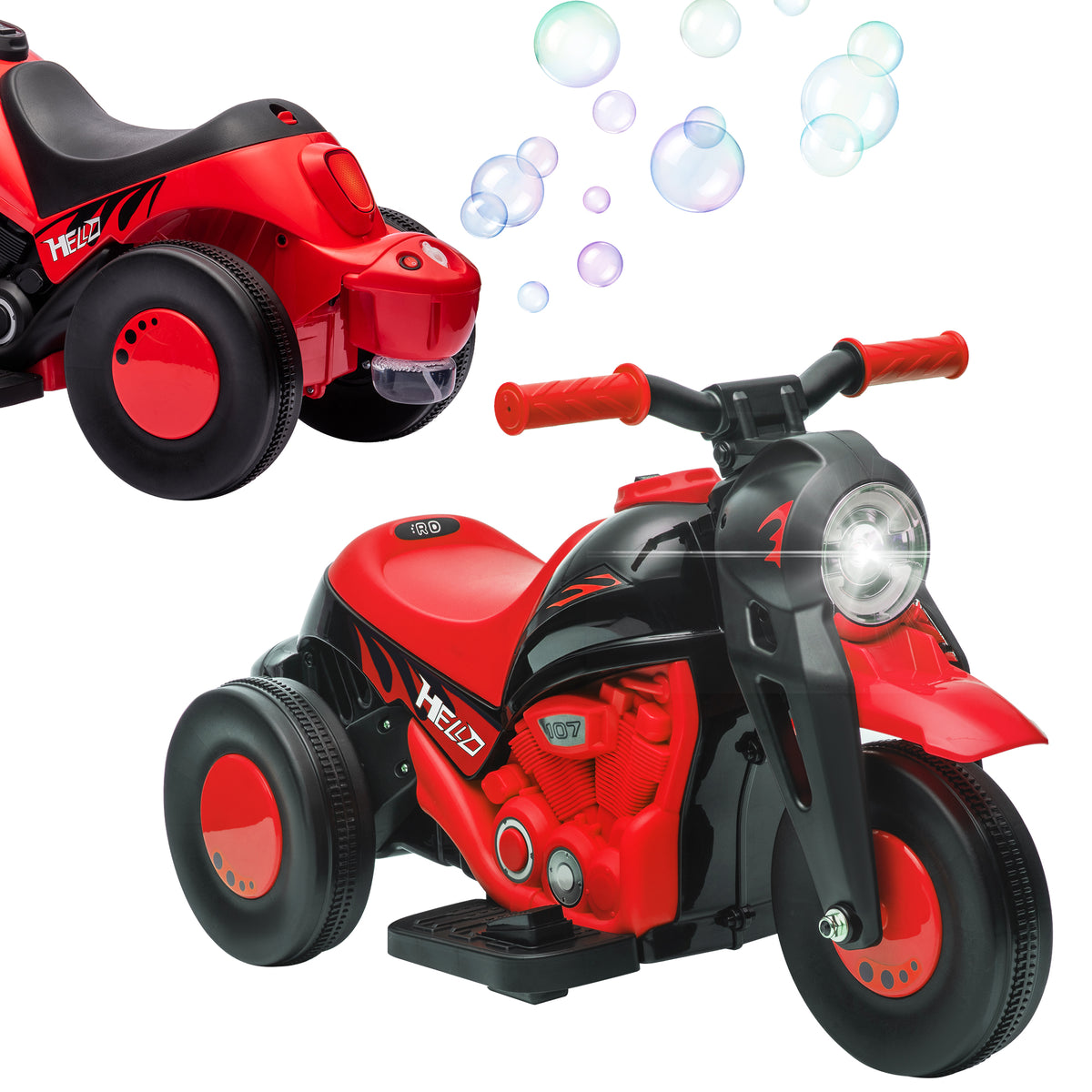 Mota Elétrica para Crianças Acima de 2 Anos Mota a Bateria para Crianças 6V com Função de Fazer Bolhas Farol Música Motocicleta para Crianças com Velocidade 3km/h Carga 30 kg Vermelho — foto 1