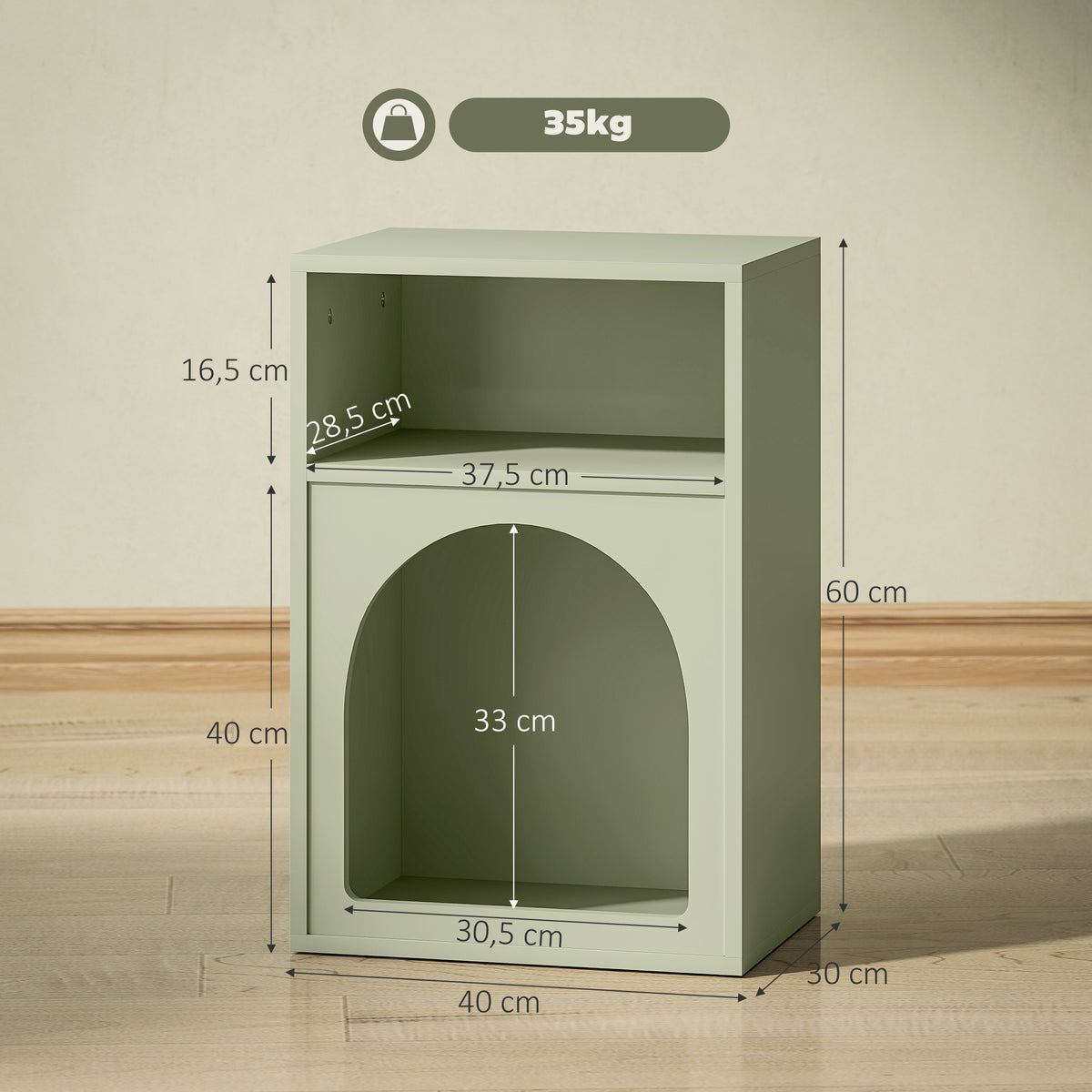 Mesa de Cabeceira Moderna Mesa de Cabeceira Estreita com 2 Compartimentos Abertos Desenho em Forma de Arco Mesa Auxiliar para Sala de Estar Quarto 40x30x60 cm Verde — foto 3