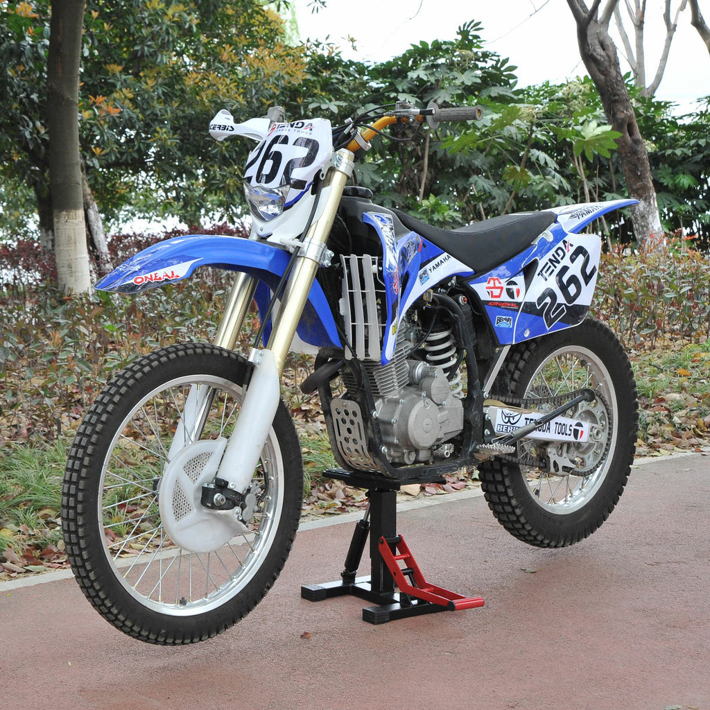 Plataforma Elevadora para Motocicletas Universal com Altura Ajustável para Estacionar ou Reparar Carga Máxima 150 kg 28x17,5x24,5-35,5 cm Preto e Vermelho — foto 2