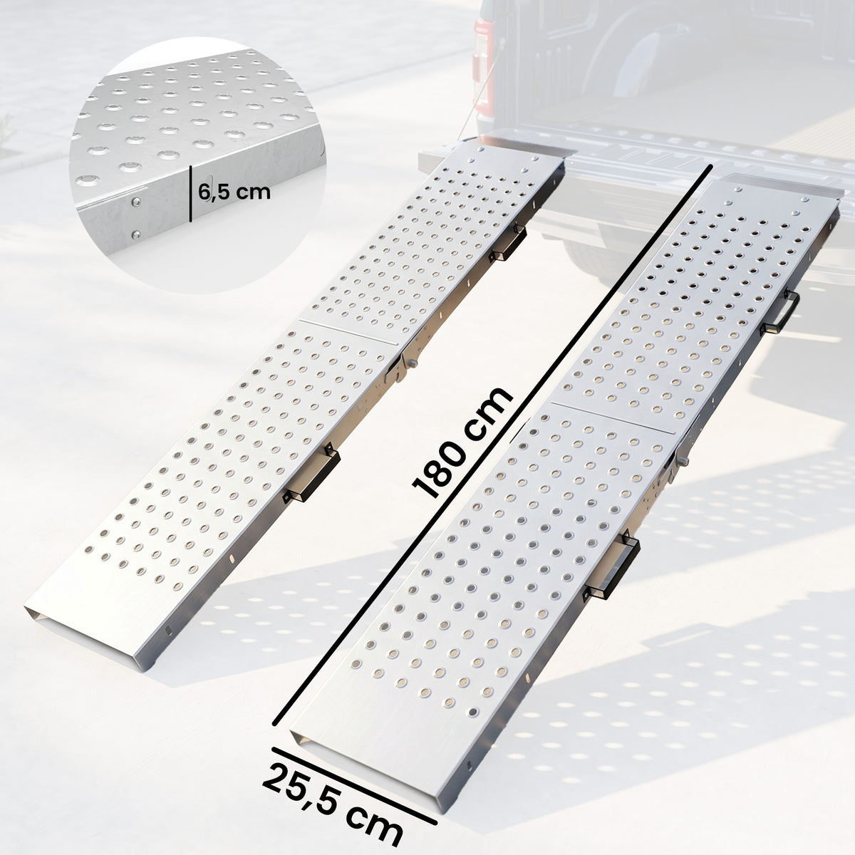 Conjunto de 2 Rampas Dobráveis de Metal para Subida com Alças até 400 kg para Pneus até 22,5 cm — foto 2