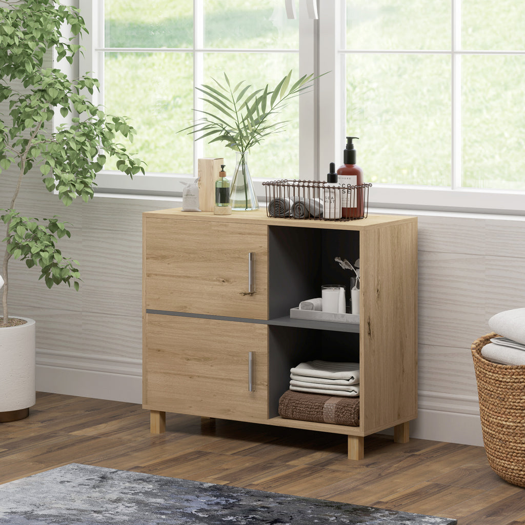 Móvel de Banheiro Móvel de Armazenamento com Compartimentos Abertos e Armário 80x35x70 cm Madeira Natural — imagem 6