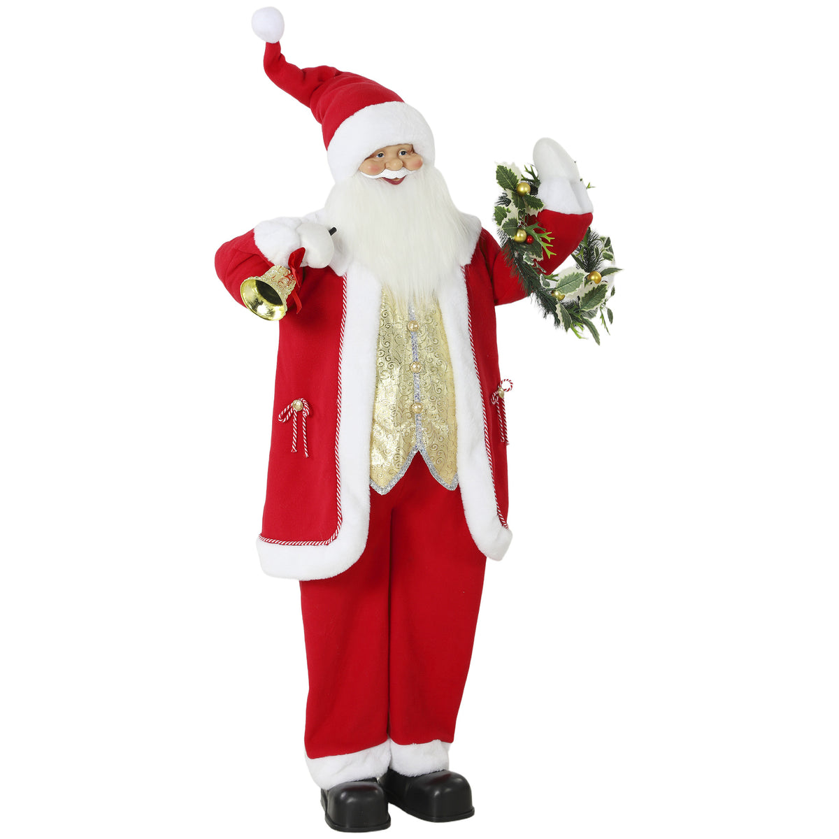 Papai Noel Cantor, 150 cm, figura animada de Natal em pé com sino e guirlanda, ativada por som/toque — foto 1