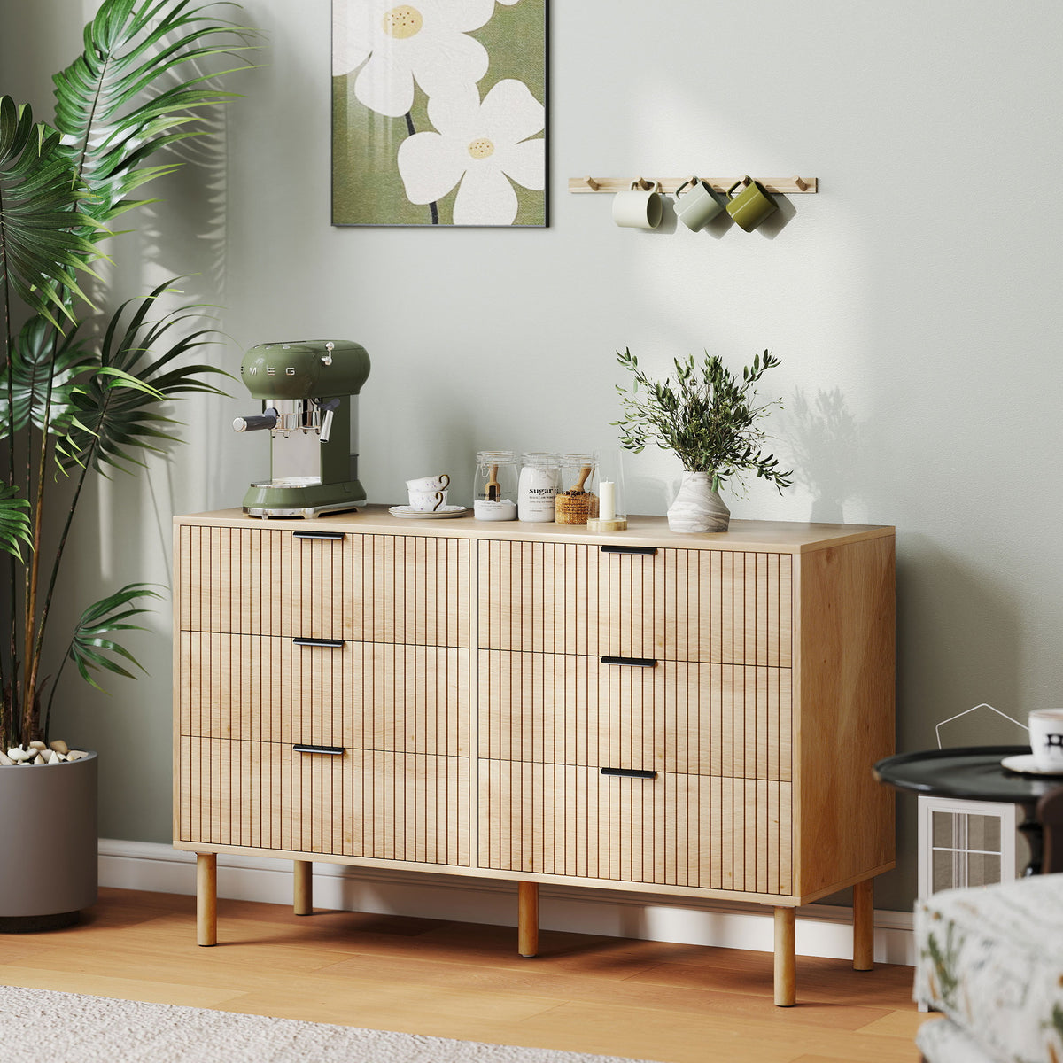 Cómoda 6 Gavetas em Madeira para Quarto e Entrada Estilo Nórdico 120x39.5x75 cm Carvalho — imagem 3