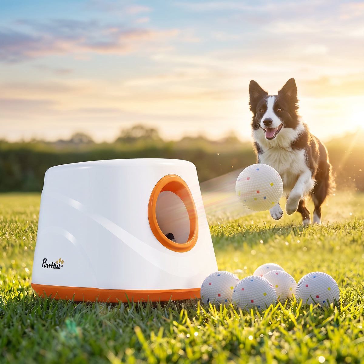 Lançador Automático de Bolas para Cães com 6 Bolas em ETPU e 3 Distâncias Ajustáveis 6/10/14 m, Laranja — imagem 8
