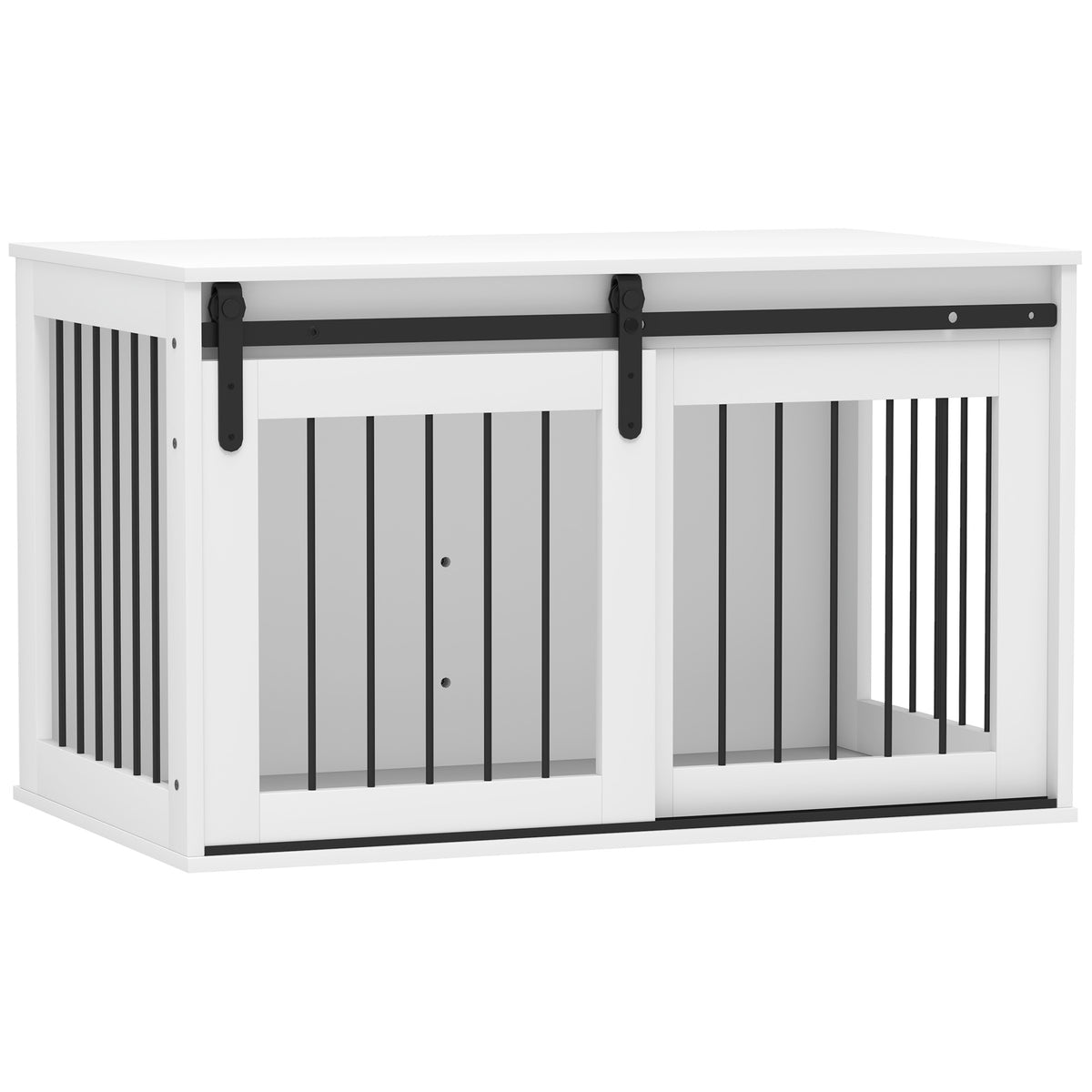 Caixa para Cães com Porta de Correr Ventilação Painel de Aglomerado e Aço 98x58x61 cm Branca — foto 1