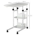 Mesa Lateral para Sofá Mesa lateral em Forma de C com 4 rodas Giratórias Freios Altura Ajustável 3 níveis Estrutura Metálica 80x40x72-82cm Branco — foto 3