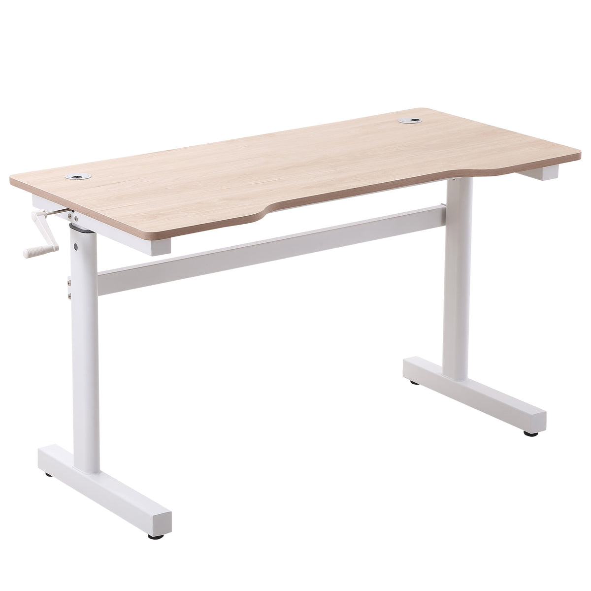 Secretária de Pé com Altura Ajustável a Manivela e Bancada de Carbono Secretária Elevatória para Escritório Estúdio Sala de Estar Carga Máxima 150kg 120x60x72-117cm Madeira e Branco — foto 1