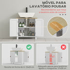 Móvel para Lavatório Pousar Móvel para Lavatório em Pé com 2 Portas 2 Puxadores e Prateleira Ajustável sem Lavatório 60x30x60 cm Branco — foto 3