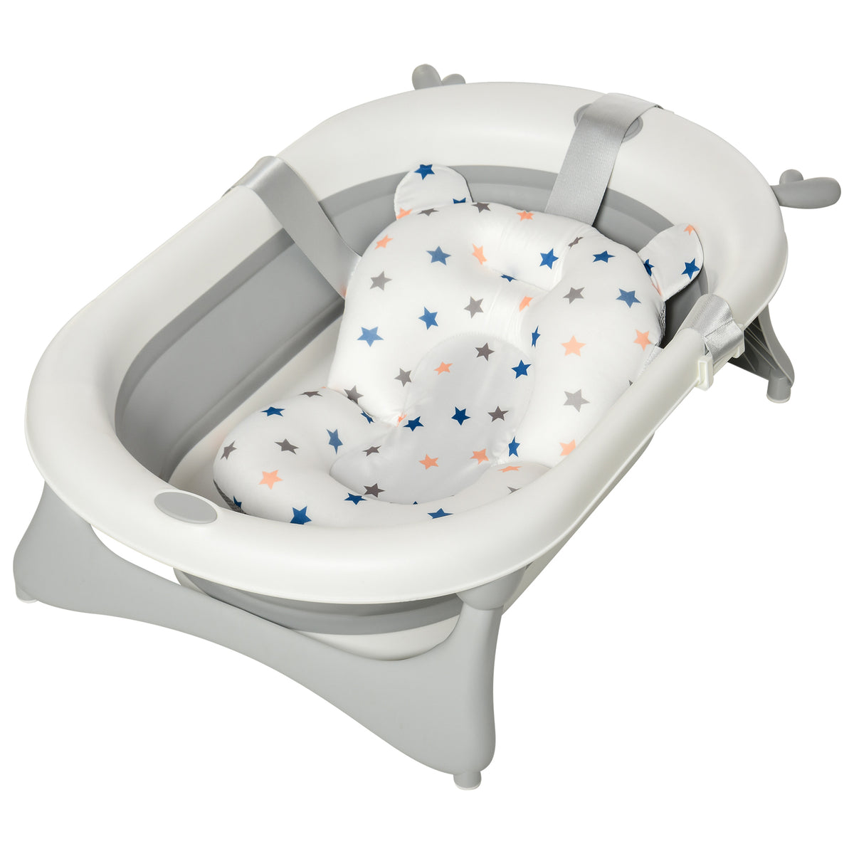 Banheira para Bebé Recém Nascido até 3 Anos Dobrável 30 Litros com Tampa Termossensível e Almofada Confortável Almofadas Antiderrapantes 81,5x50,5x23,5cm Cinza e Branco — foto 1