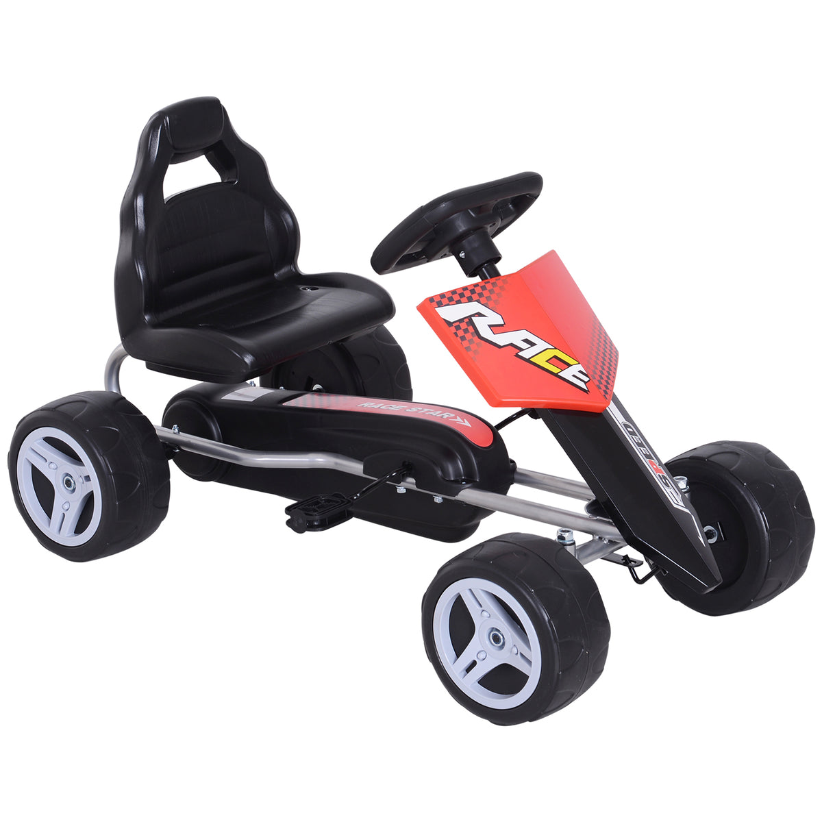 Kart a Pedal Go Kart com Assento Ajustável Kart Racing para Crianças acima de 3 Anos Brinquedo de Exterior Carga Máxima 30 kg 80x49x50 cm Vermelho e Preto — foto 1