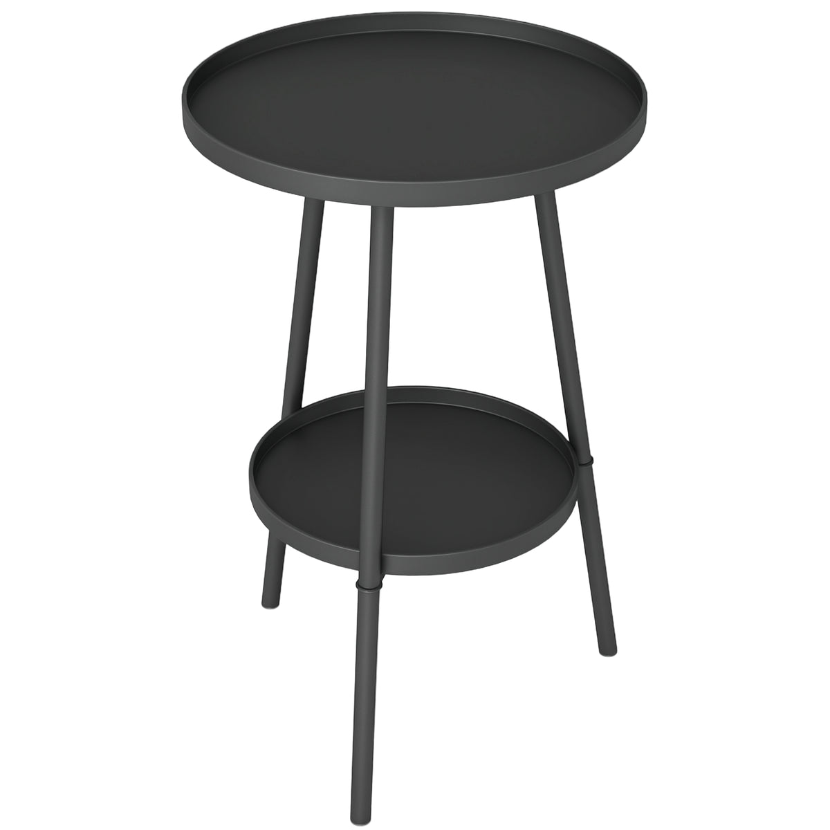 Mesa de Jardim Redonda de 2 Níveis Mesa de Exterior Ø32x51 cm com Bandeja Inferior e Estrutura de Metal Mesa para Exterior e Interior Preto — foto 1