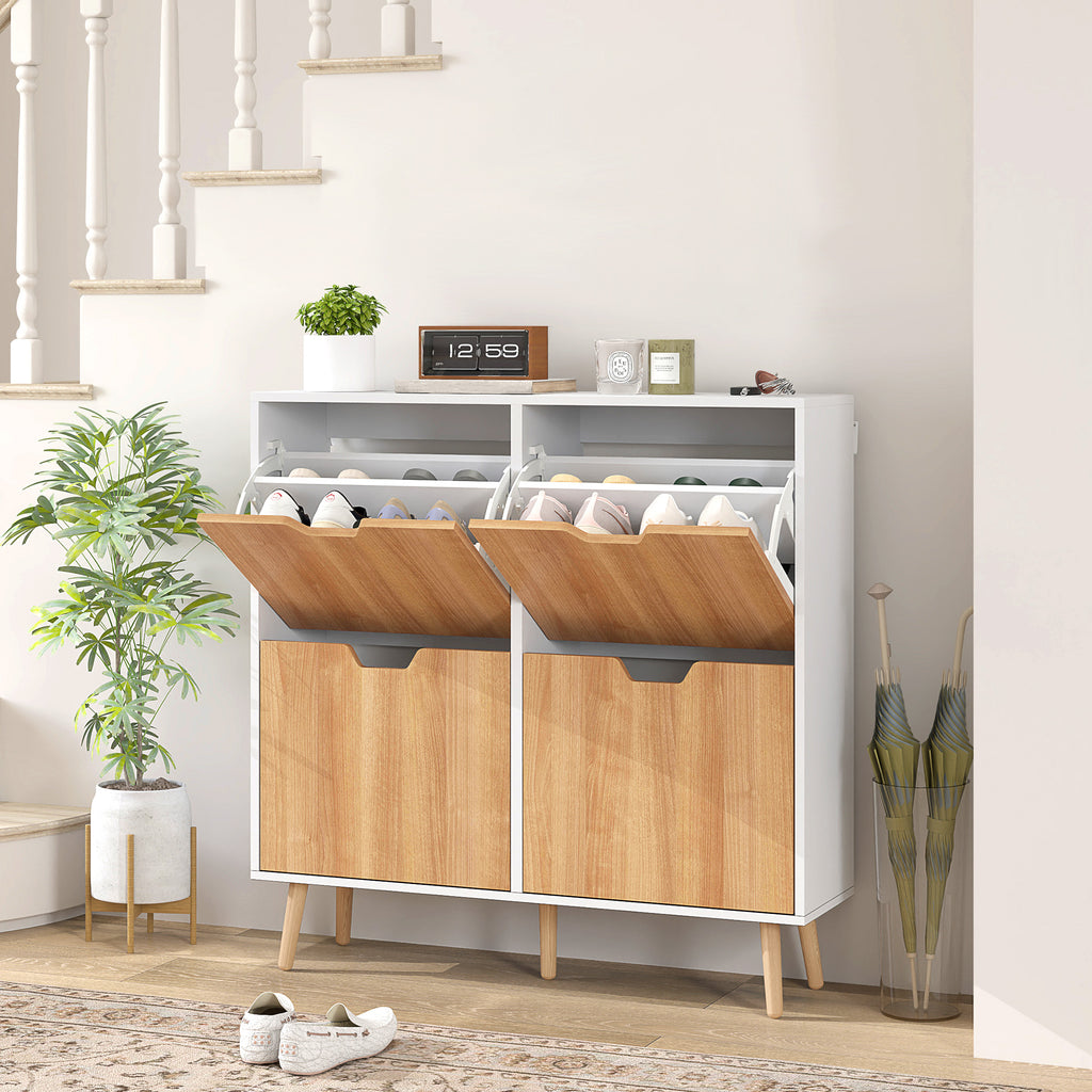 Sapateira com 4 Gavetas e Prateleiras Ajustáveis Móvel para Sapatos de Corredor para 16 Pares de Sapatos 95x26x95 cm Branco e Madeira — foto 2