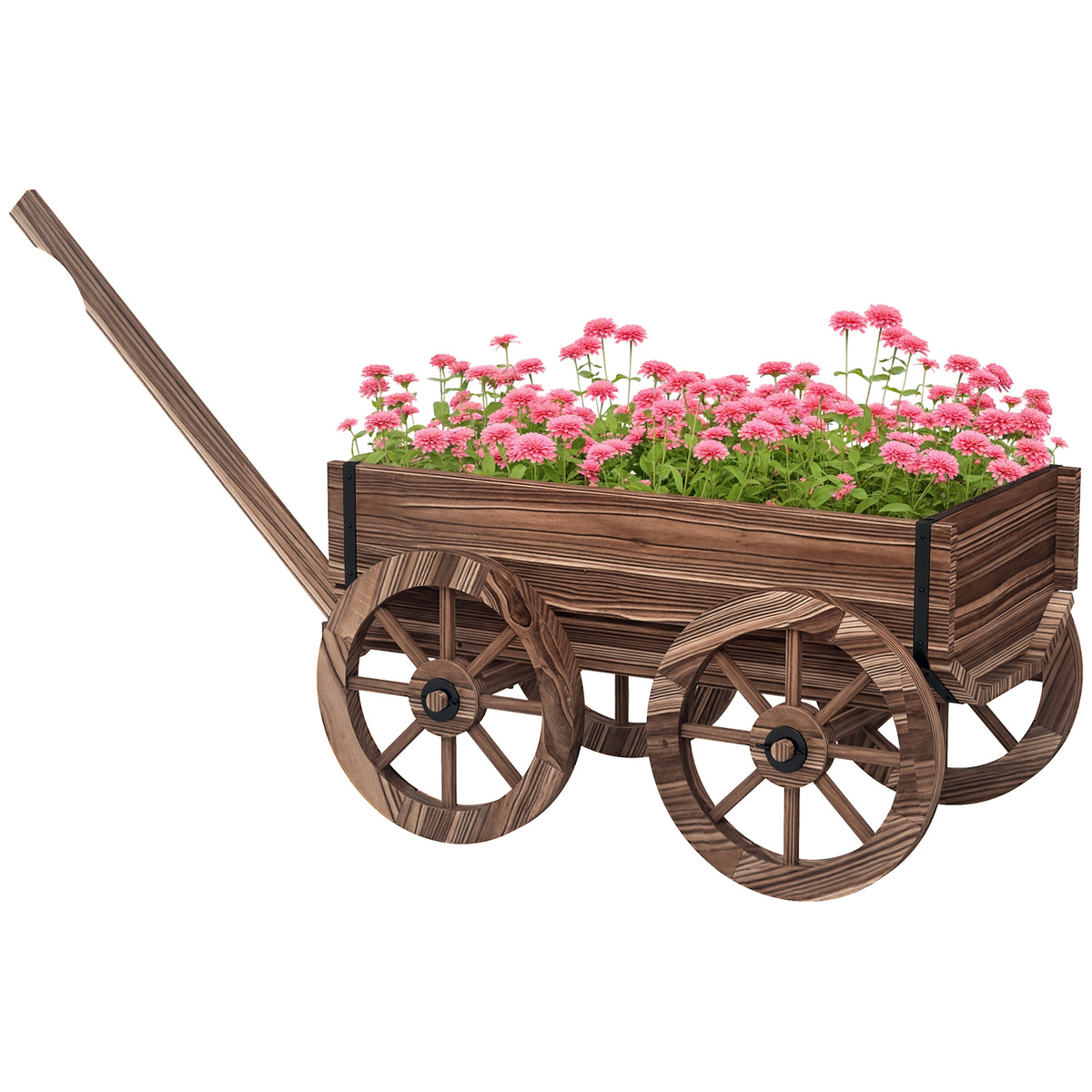 Floreira de Madeira Floreira de Exterior em Forma de Carrinho com 4 Rodas e Asa para Varanda Jardim Pátio 120x41x54 cm Madeira — foto 1