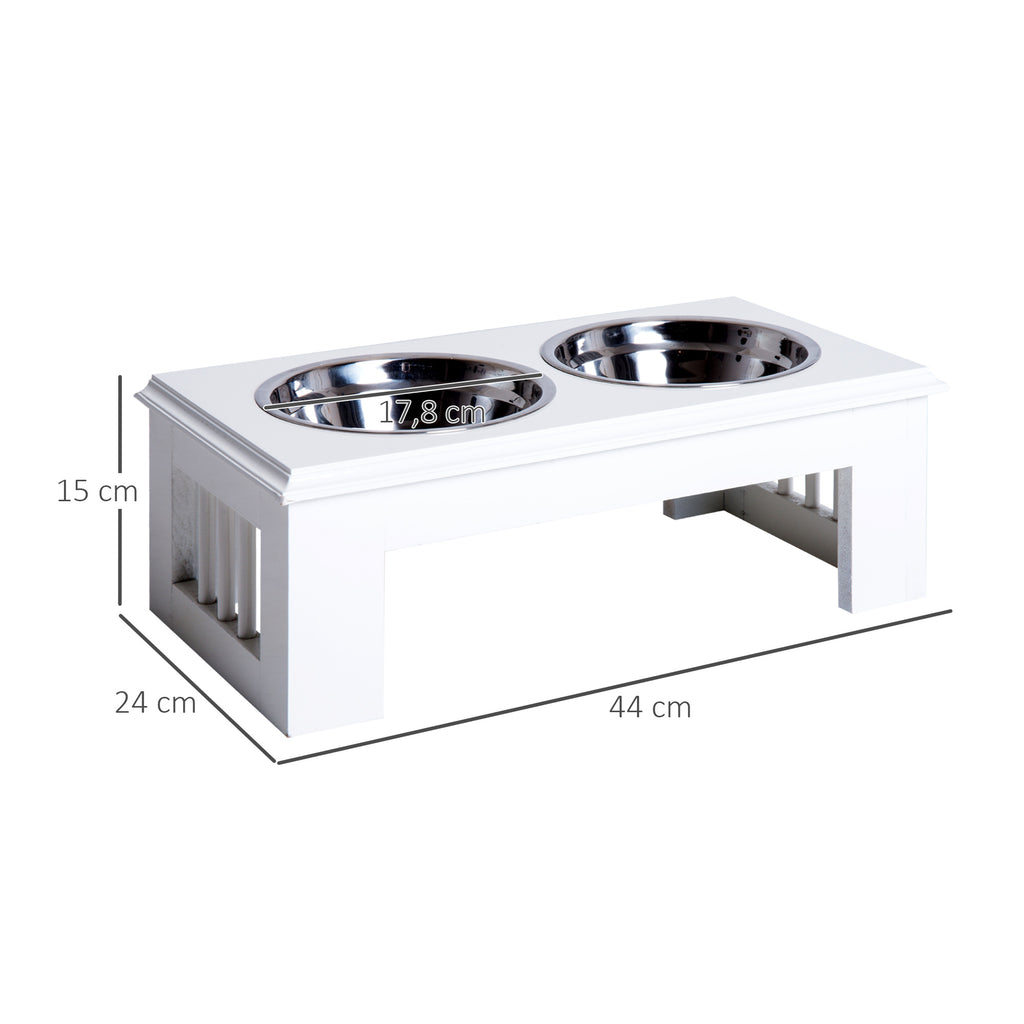 Comedouro Elevado para Cães com Suporte e 2 Tigelas Amovíveis de Aço Inoxidável Alimentador para Animais de Estimação 44x24x15 cm Branco — foto 3