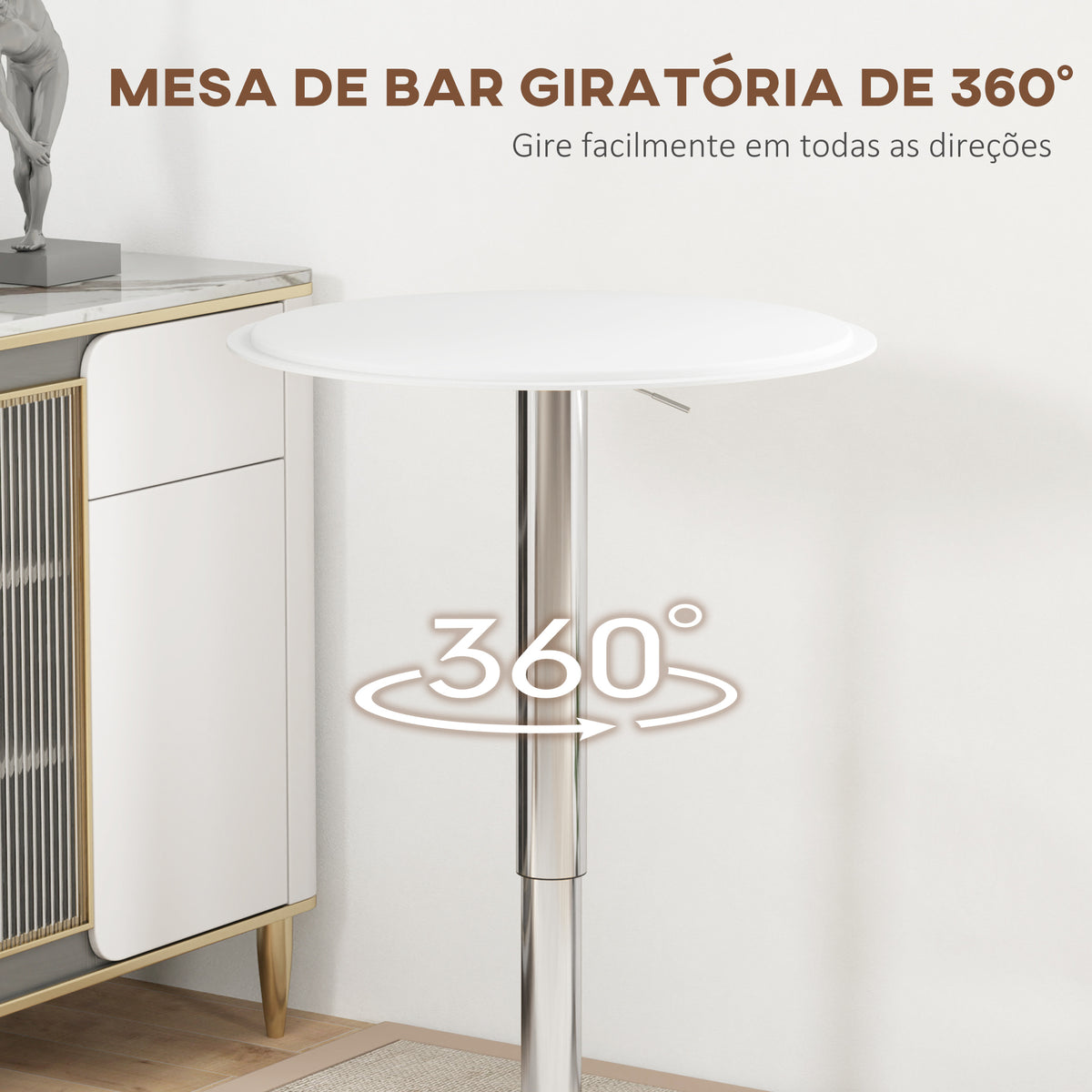 Mesa de Bar com Altura Ajustável Giratória 360° com Base Redonda Mesa Alta Moderna para Cozinha Sala de Jantar Ø63x67-93 cm Branco — foto 5