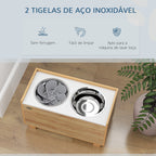 Comedouro para Cães Elevado com Sistema de Alimentação Lento Amovível e Espaço de Arrumação Comedouro com 2 Tigelas de 2L de Aço Inoxidável para Cães Grandes 60x30x35,5 cm Madeira — foto 7