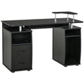 Secretária para computador Mesa para PC com prateleiras múltiplas Bandeja de teclado Suporte para CPU e 2 gavetas 120x55x85 cm Preto — foto 1