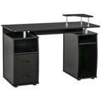 Secretária para computador Mesa para PC com prateleiras múltiplas Bandeja de teclado Suporte para CPU e 2 gavetas 120x55x85 cm Preto — foto 1