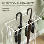 Suporte para Guarda-Chuva Moderno Retangular Suporte para Guarda Chuvas de Aço com 24 Ganchos 21 Espaços e Bandeja Recolhedora de Gotas Amovível para Entrada Escritório 50x24x68 cm Branco — foto 4