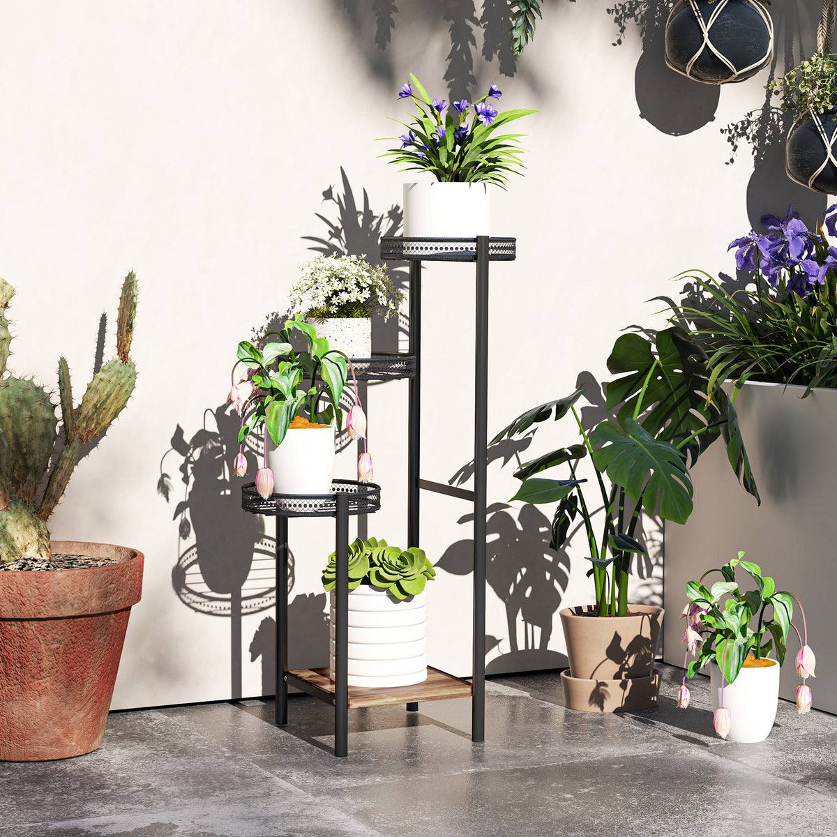 Suporte para Plantas de 4 Níveis Suporte de Aço pata Plantas de Interior e Exterior 25x25x80 cm Preto — foto 2