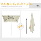Chapéu de Sol Retangular de Jardim 198x130x240cm Chapéu de Sol de Alumínio com Função de Inclinação para Terraço Pátio Exterior Creme — foto 5