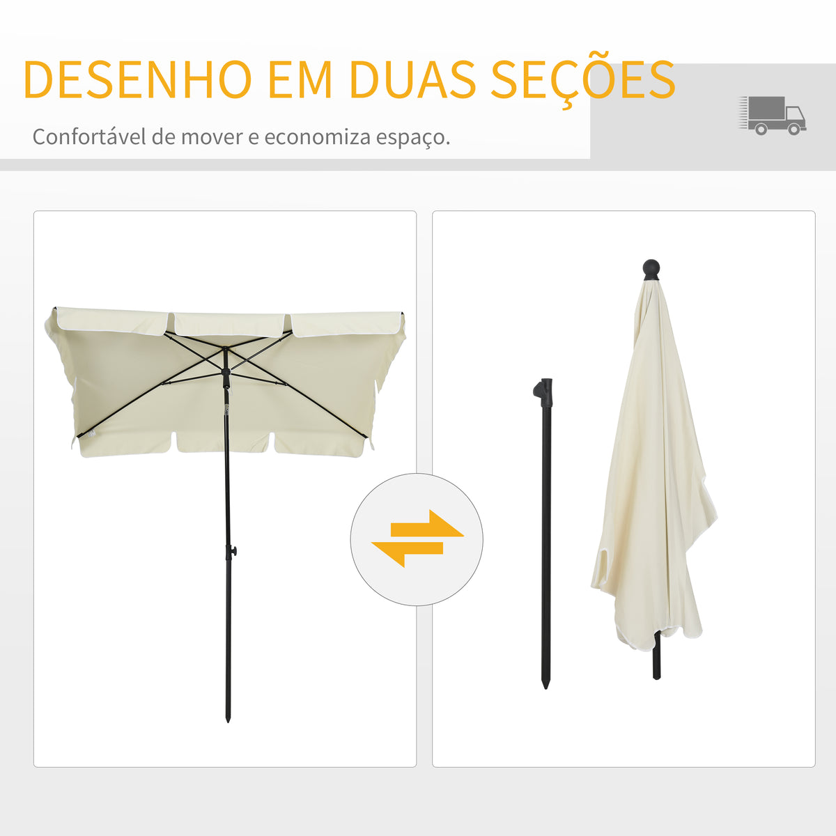 Chapéu de Sol Retangular de Jardim 198x130x240cm Chapéu de Sol de Alumínio com Função de Inclinação para Terraço Pátio Exterior Creme — foto 5