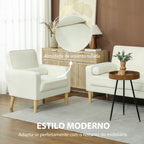 Poltrona Sala de Estar Poltrona Estofada em Veludo Poltrona de Leitura com Assento com Botões e Pés de Madeira para Quarto 76x79x82 cm Creme — foto 6