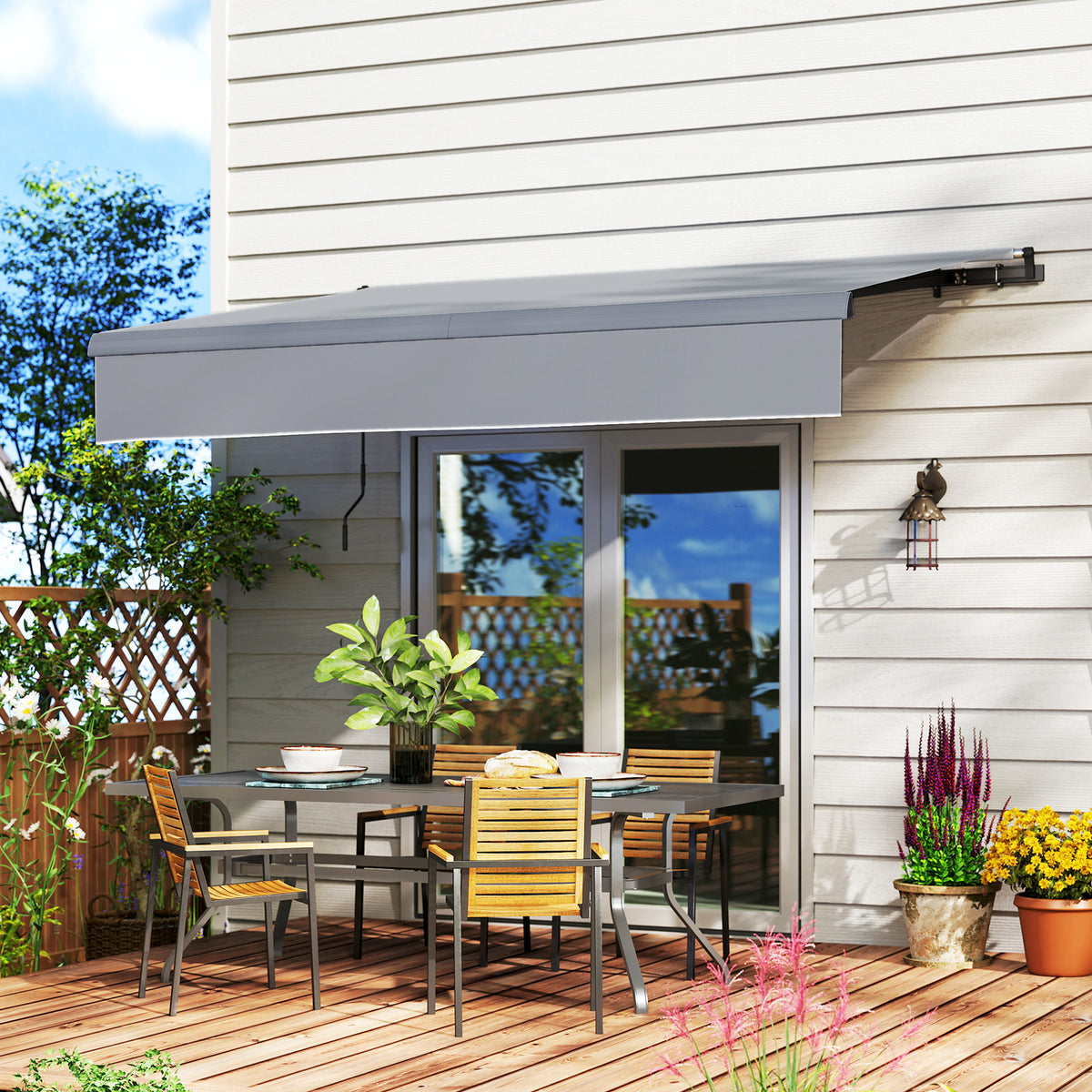 Toldo Retrátil Manual para Jardim Toldo Exterior Ajustável com Manivela Proteção UV Estrutura de Metal e Alumínio 295x200 cm Cinzento — foto 2