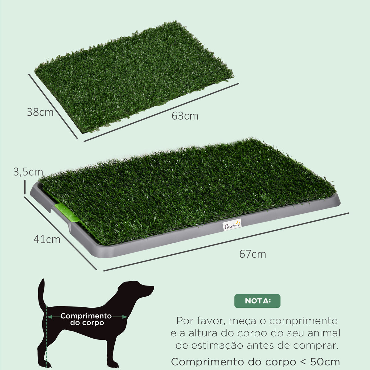 Resguardo de Treino para Cães com 2 Relvas Artificiais Sanitário para Cães com Grade e Bandeja para Treino de Filhotes no Exterior e Interior 67x41x3,5 cm Verde — foto 3