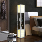 Candeeiro de Pé de Madeira Candeeiro de Pé com Estantes Lâmpada E27 Máx. 40W com Interruptor para Sala de Estar Dormitório Escritório 26x26x156 cm Branco — foto 2