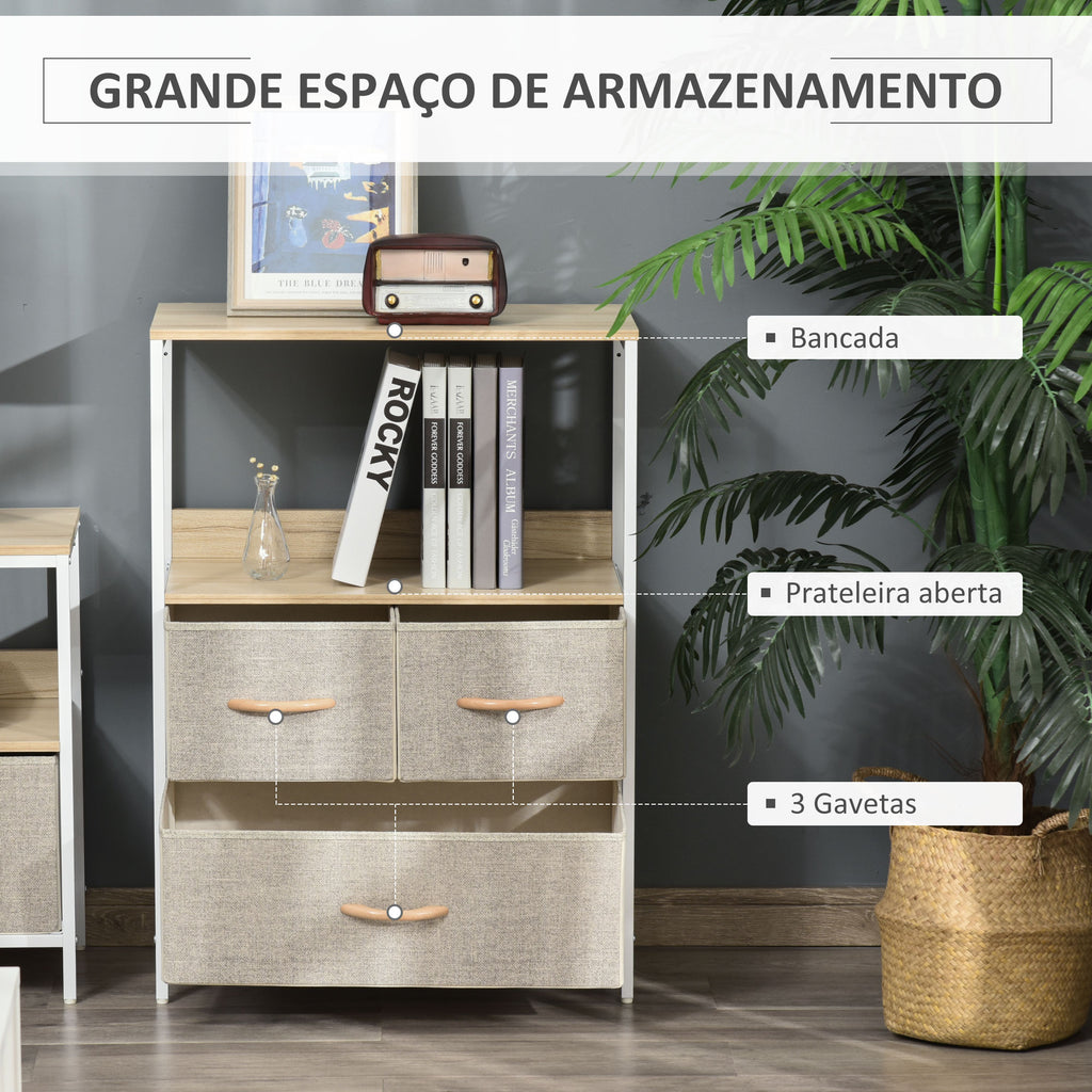 Cómoda com 4 Gavetas Dobráveis e Prateleira Aberta Cómoda com Gavetas de Tecido para Escritório Dormitórios Estilo Industrial Anti-Tombo 58x29x103cm Madeira e Cinza Claro — foto 4