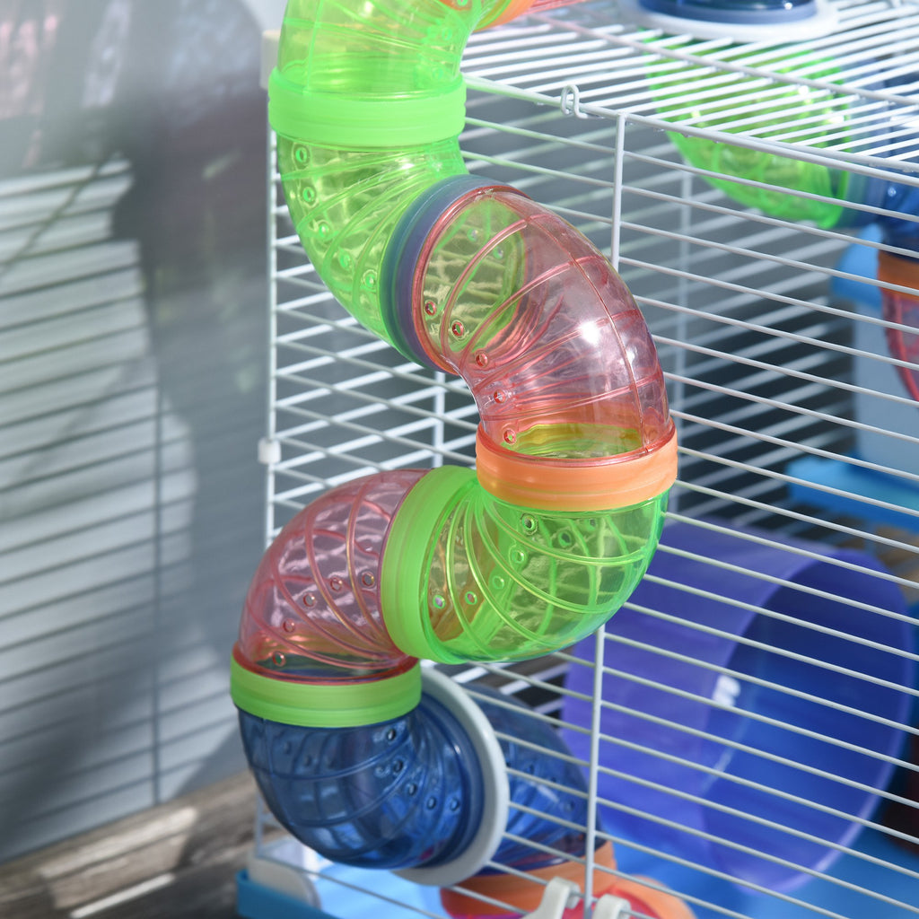 Gaiola para Hamster, Casa para Hamster com Túnel, Comedouro, Bebedouro, Casinha, Rampa, Roda de Exercício, Plataforma e Alça, Bandeja Removível, para Ratos e Gerbos, 46x30x37 cm, Azul — foto 9