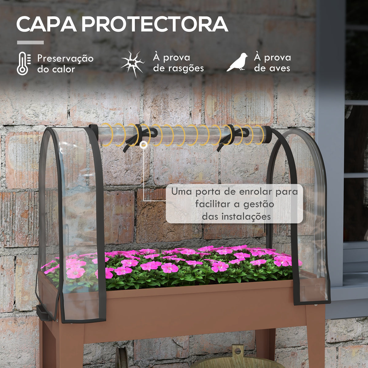 Horta Urbana Elevada com Rodas, Mesa de Cultivo com Cobertura de Estufa e Prateleira Inferior para Cultivo, Plantas, Flores e Vegetais, 80x40x120 cm, Castanho — foto 4