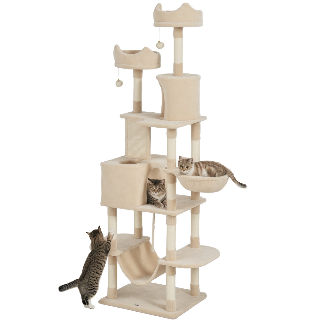 Arranhador para Gatos Grande Altura 173 cm Arranhador para Gatos Torre para Gatos com Plataformas Caverna Bolas Suspensa e Rede Bege — foto 1