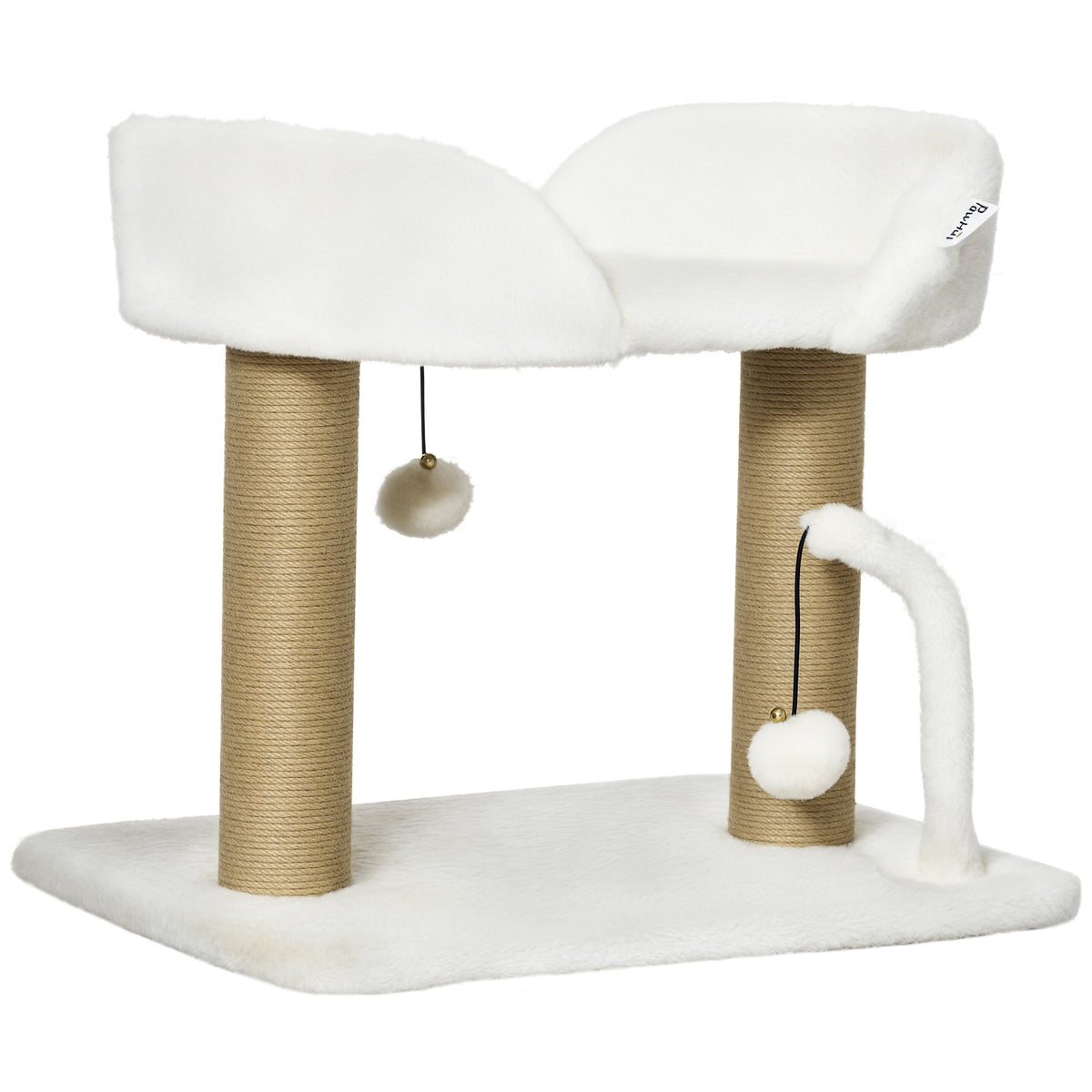 Arranhador para Gatos Pequenos Altura 42 cm Arranhador para Gatos com Cama Bolas Supensas e Postes de Juta 48x38x42 cm Branco — foto 1