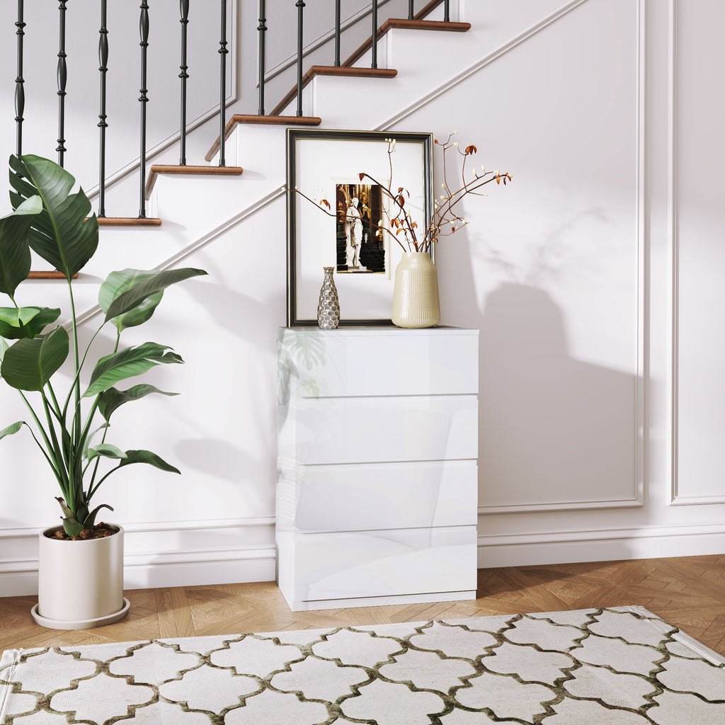 Cómoda com 4 Gavetas de Madeira Cómoda de Dormitório Cómoda Branca para Sala de Estar Estilo Moderno 55x33x80 cm Branco Brilhante — foto 2