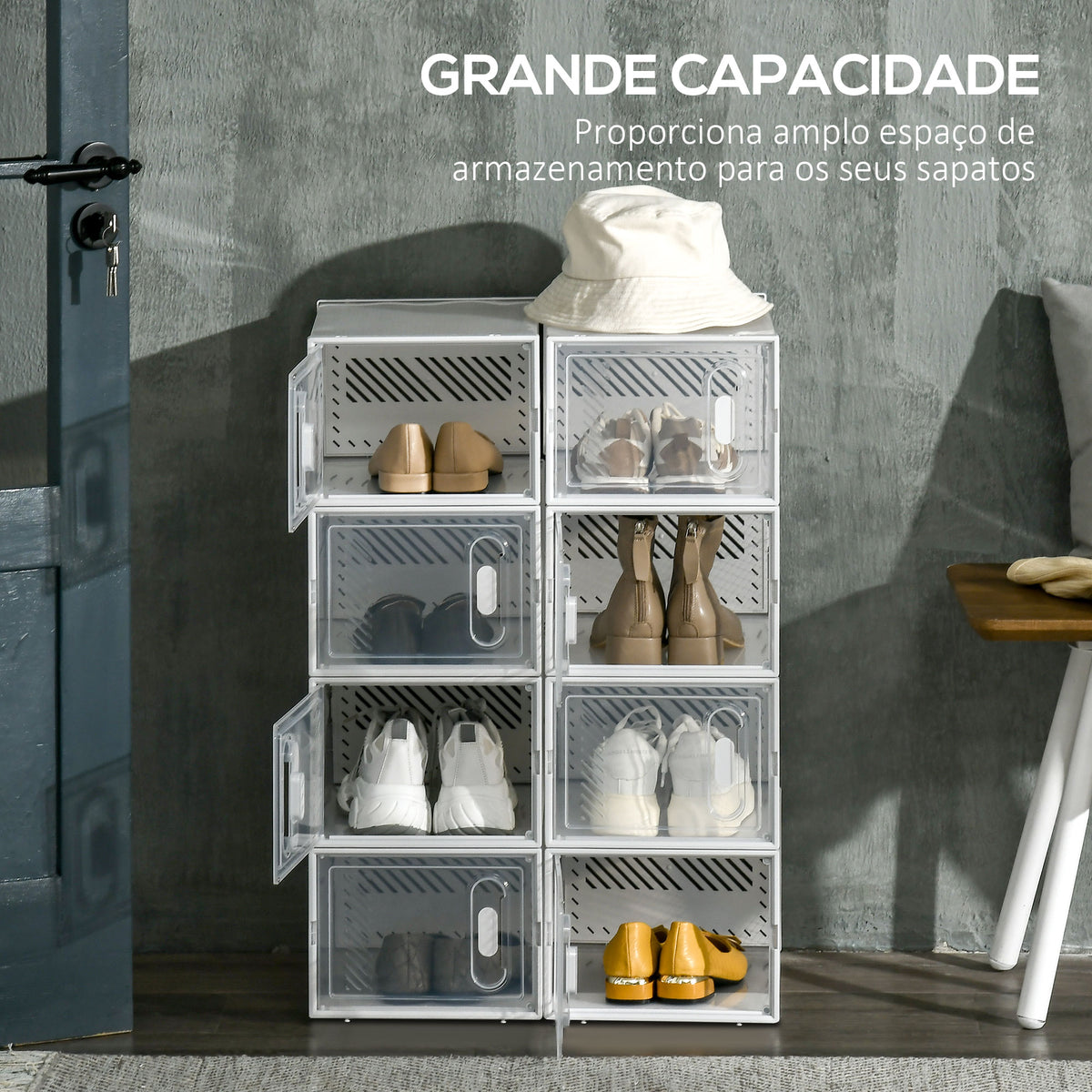 Armário Modular de Plástico Sapateira Modular com 8 Cubos Portas Magnéticas Organizador de Sapatos para Entrada Corredor Dormitório 25x35x19cm Transparente — foto 5