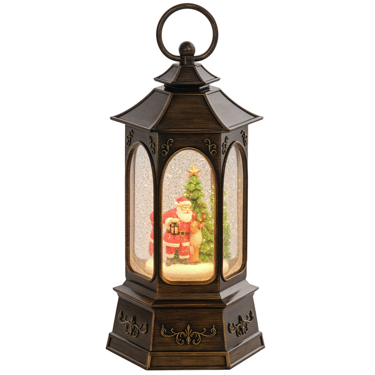 Bola de Neve Farol de Neve com Música e Luzes Globo de Neve com Pai Natal Purpurina Decoração de Natal Bronze — foto 1