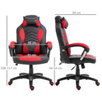 Cadeira de Escritório com 6 Pontos de Massagem e Aquecimento Cadeira Gaming Ergonómica com Altura Ajustável Apoio de Cabeça e Almofada Lombar 68x69x108-117 cm Preto e Vermelho — foto 3