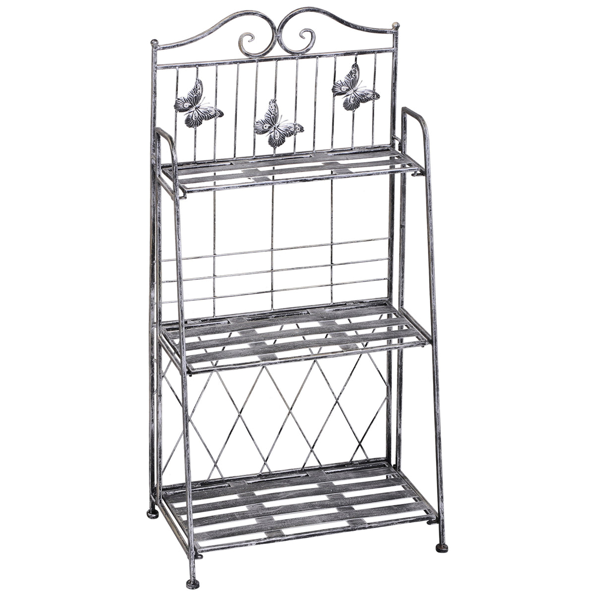 Suporte para Plantas Dobrável Suporte para Vasos de Plantas de 3 Níveis com Estrutura de Metal Suporte para Flores de Metal para Interior e Exterior 44x25x96 cm Prata — foto 1