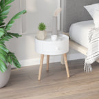 Mesa de Cabeceira com 1 Gaveta Mesa Auxiliar Redonda com Borda Elevada e 3 Pés de Madeira para Dormitório Sala de Estar Estilo Moderno Ø38x45 cm Branco — foto 2