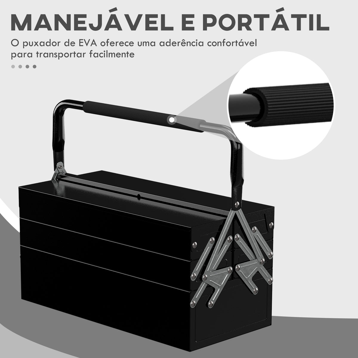 Caixa de Ferramentas de Aço Dobrável com 5 Compartimentos Mala de Ferramentas com Pega para Oficina e Casa 45x20x34,5 cm Preto — foto 3