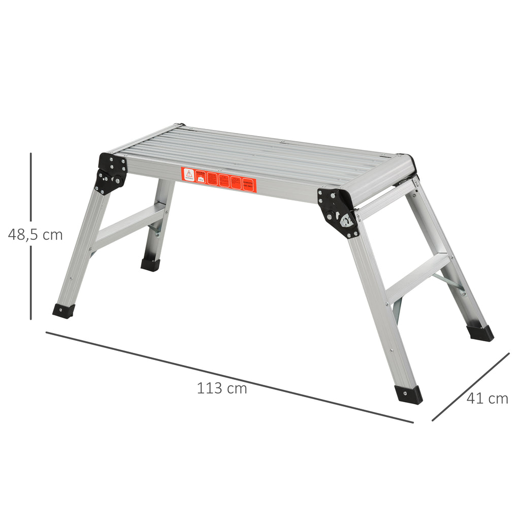 Plataforma de Trabalho de Liga de Alumínio Plataforma de Trabalho Dobrável com Pés Antiderrapantes 113x41x48,5cm Prata — foto 3