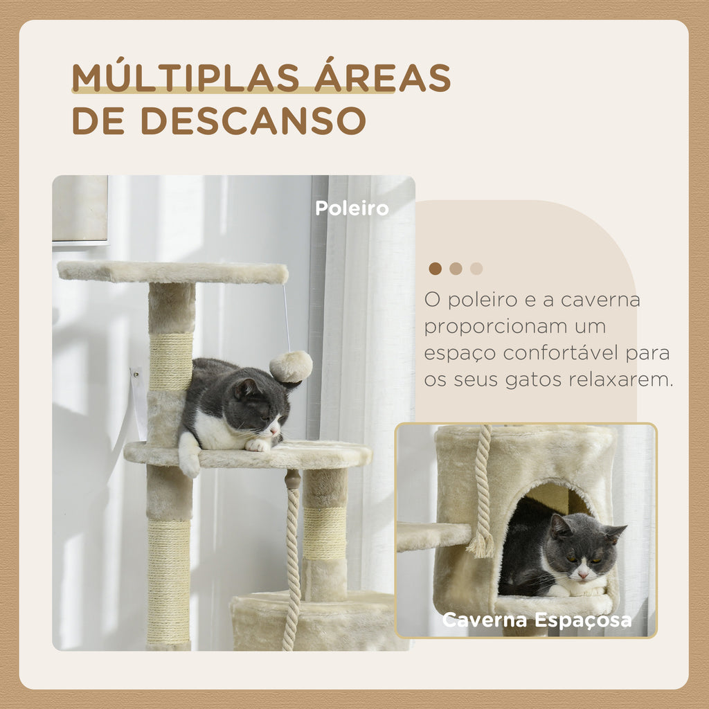 Árvore Arranhador para Gatos 112 cm com 4 Níveis Poste de Sisal Caverna Espaçosa Múltiplas Plataformas e Brinquedos Divertidos 75x40x112 cm Bege — foto 6